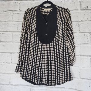 Tory Burch Womens Black Cream Polka Dot Silk Chiffon Tunic Blouse Size Small